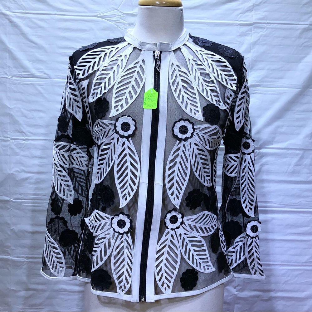 Black and white leather and mesh jacket - Picture 7 of 8